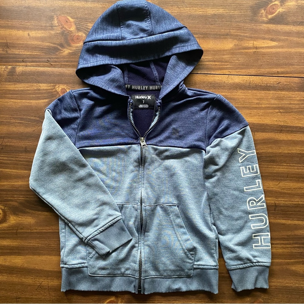 Hurley Nike Boys Blue Dri Fit Zip Front Jacket Size 7 EUC